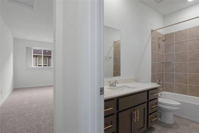 full bathroom with vanity, shower / bathtub combination, and toilet