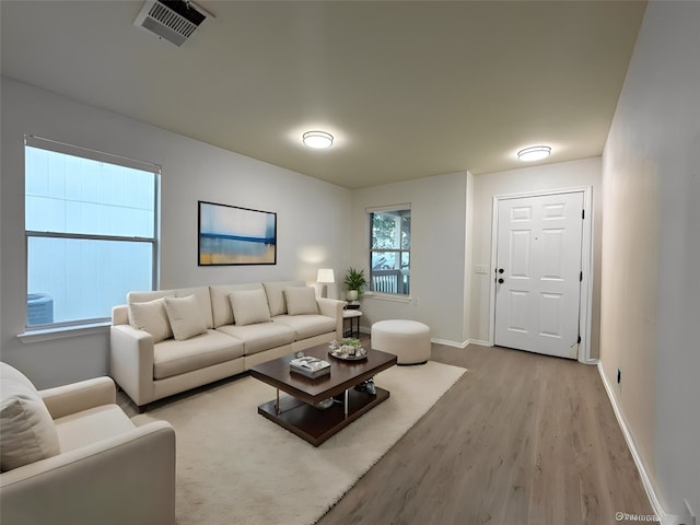 living room with light hardwood / wood-style flooring