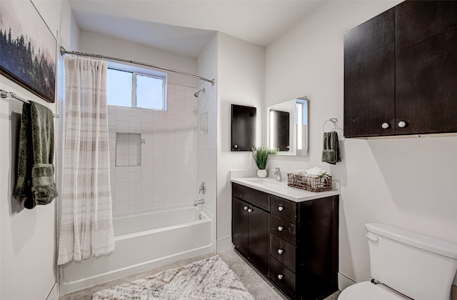 full bathroom with vanity, toilet, and shower / tub combo with curtain