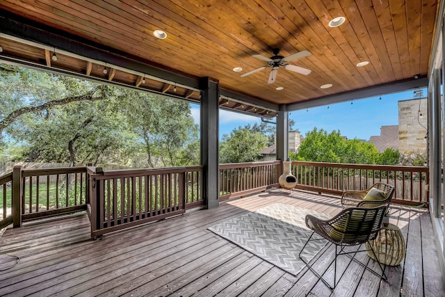 wooden terrace with ceiling fan