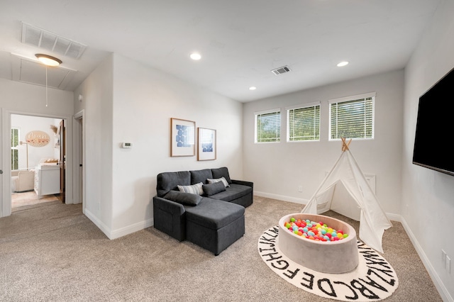 living room featuring carpet