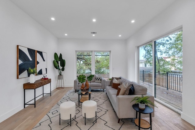 living room with light hardwood / wood-style floors