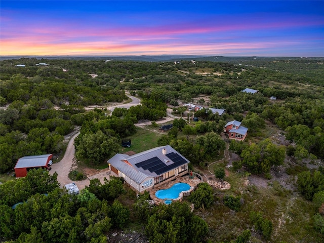 view of aerial view at dusk