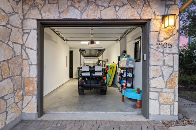 garage with a garage door opener