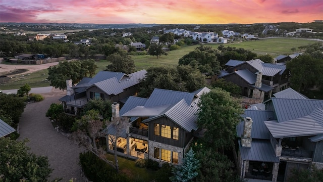 view of aerial view at dusk