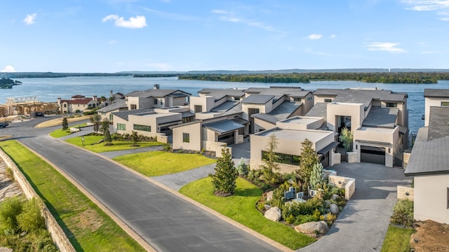 aerial view featuring a water view