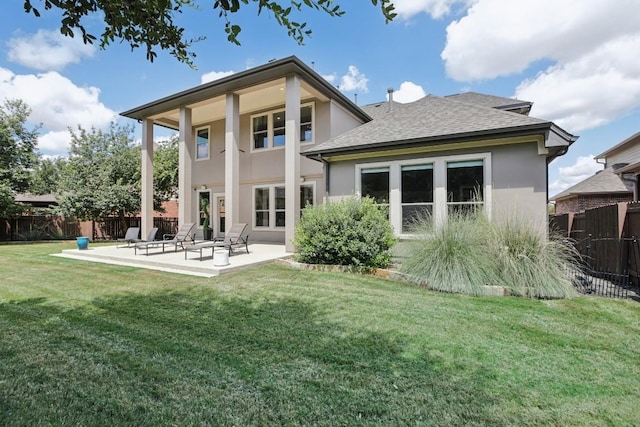 2717 Highland Trl, Leander, TX 78641 - back of property featuring a patio, stucco siding, and a shingled roof