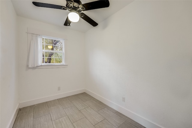 unfurnished room featuring ceiling fan and light hardwood / wood-style flooring