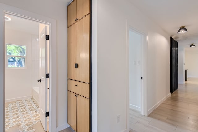 hall with light hardwood / wood-style floors