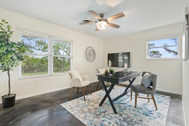 home office featuring ceiling fan