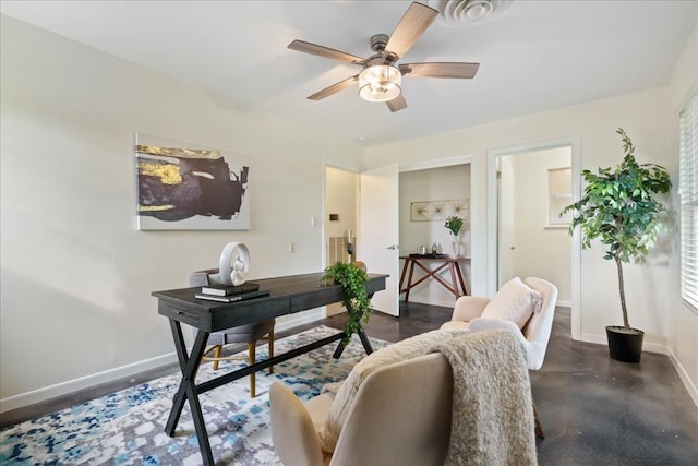 home office featuring ceiling fan