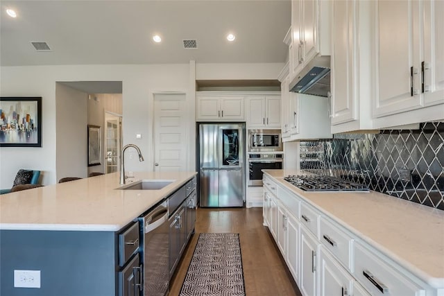 19108 Excursion Falls Way, Jonestown, TX 78645 - kitchen featuring white cabinets, stainless steel appliances, visible vents, and a sink