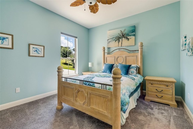 19108 Excursion Falls Way, Jonestown, TX 78645 - bedroom featuring dark colored carpet, baseboards, and a ceiling fan