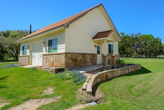 view of property exterior with a lawn