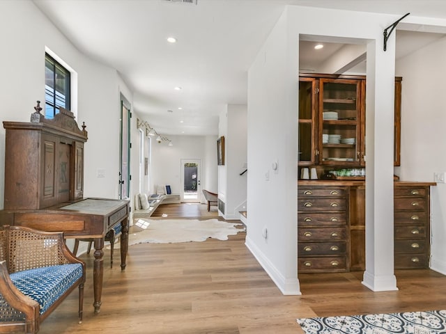 foyer entrance with light hardwood / wood-style flooring