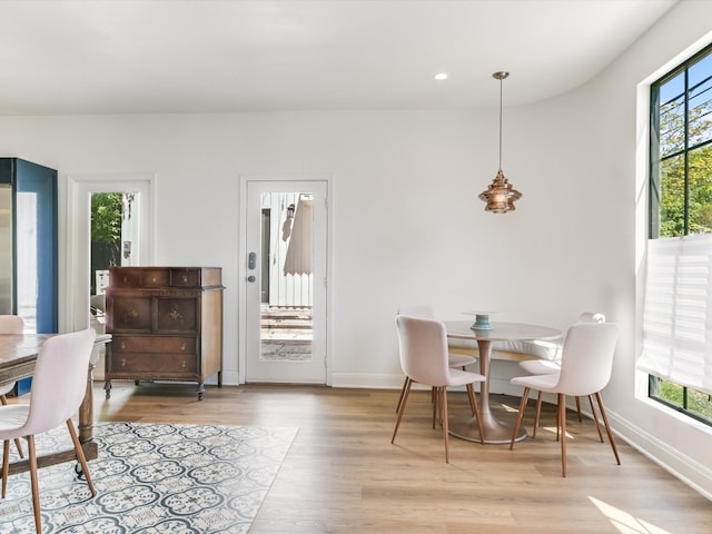 dining space featuring plenty of natural light and light hardwood / wood-style floors