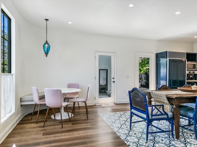 dining room with a healthy amount of sunlight and dark hardwood / wood-style floors