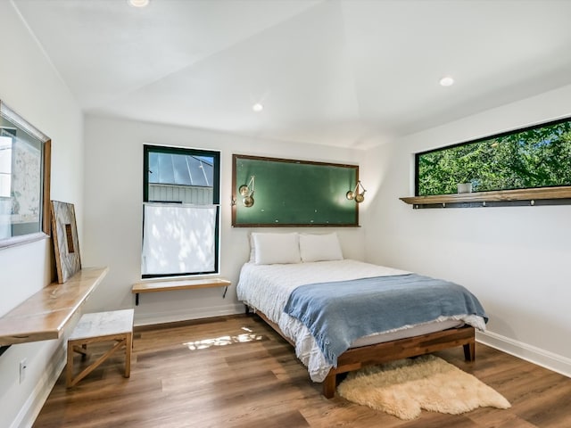 bedroom featuring hardwood / wood-style floors and multiple windows