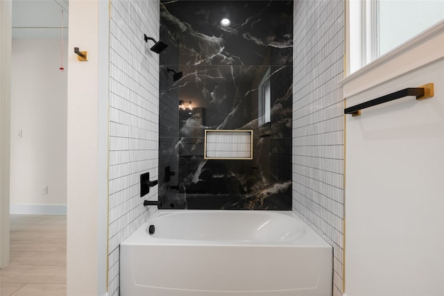 bathroom featuring bathtub / shower combination and tile patterned floors