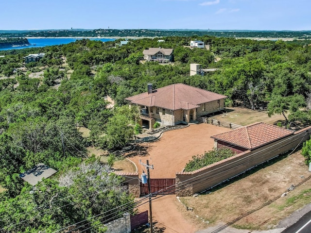 aerial view with a water view