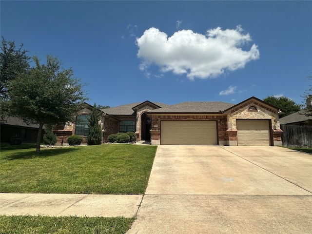 view of front of property featuring a front yard and a garage