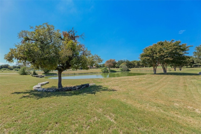 view of yard with a water view