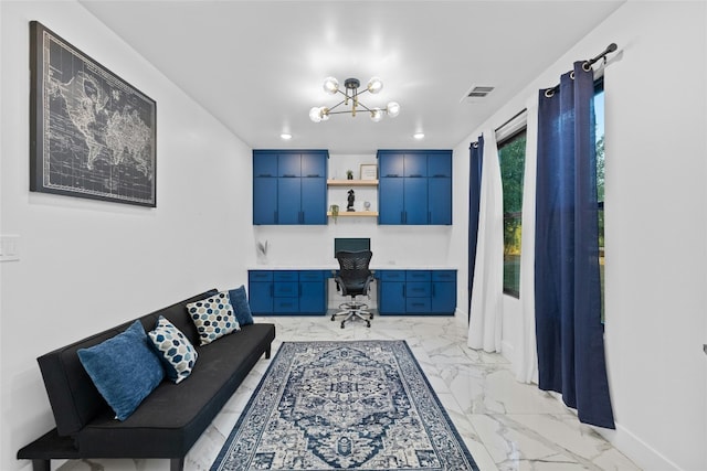 living room featuring a notable chandelier