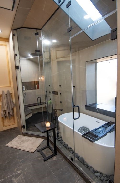 bathroom with independent shower and bath