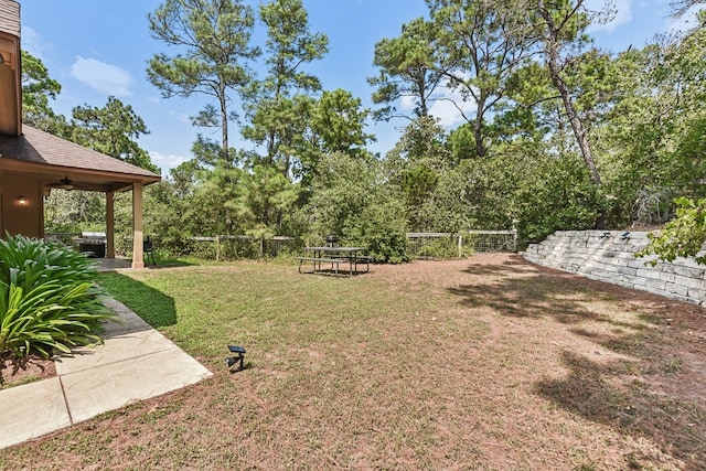 view of yard featuring ceiling fan