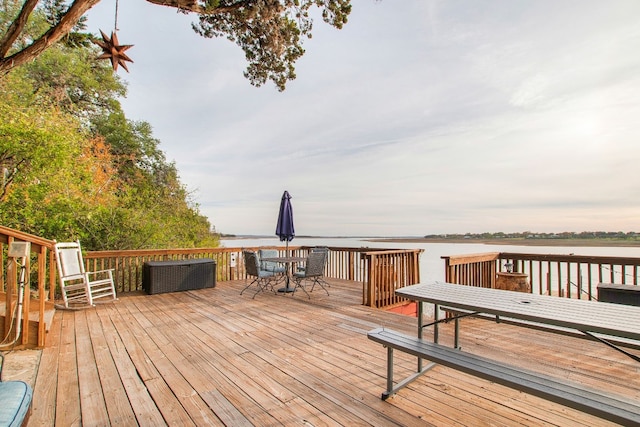 deck with a water view