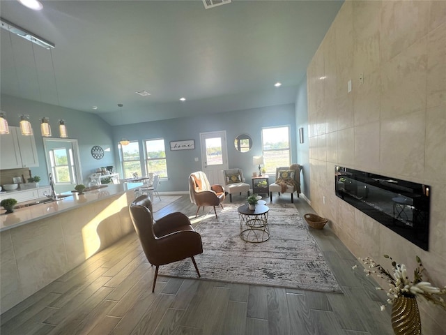 living room with dark wood-type flooring