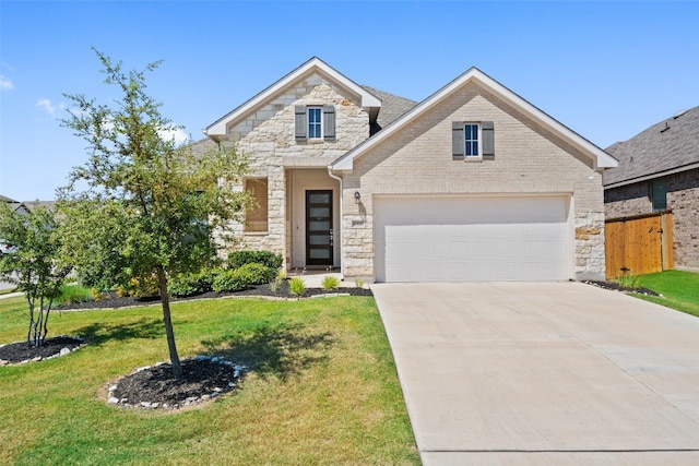 view of front facade with a garage and a front yard