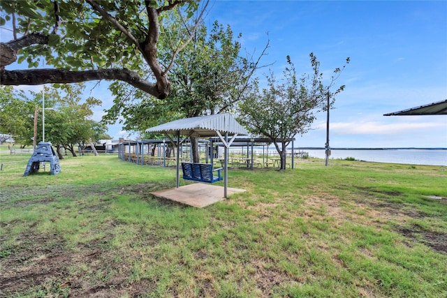 view of yard with a water view