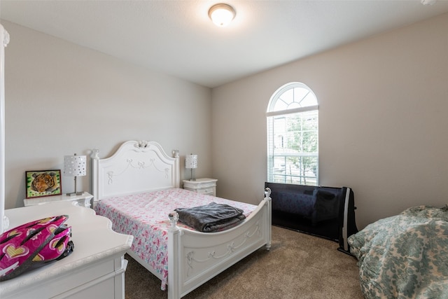 bedroom with light carpet