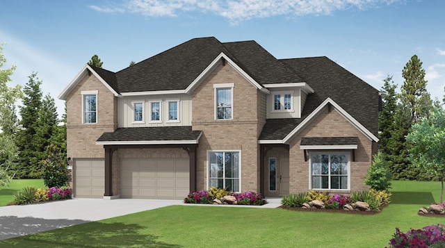 craftsman house featuring a front yard and a garage