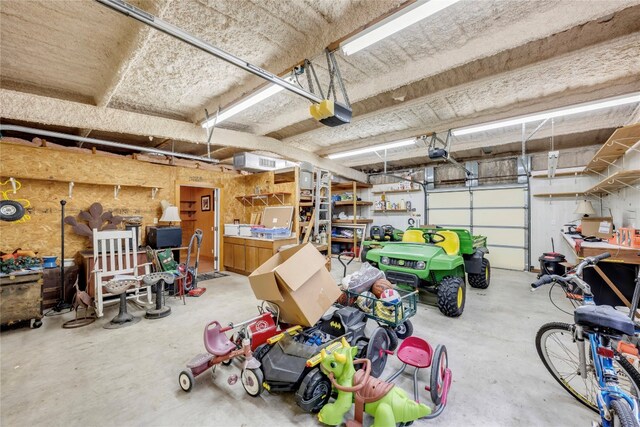 garage with a garage door opener