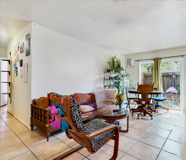 living room with light tile patterned flooring