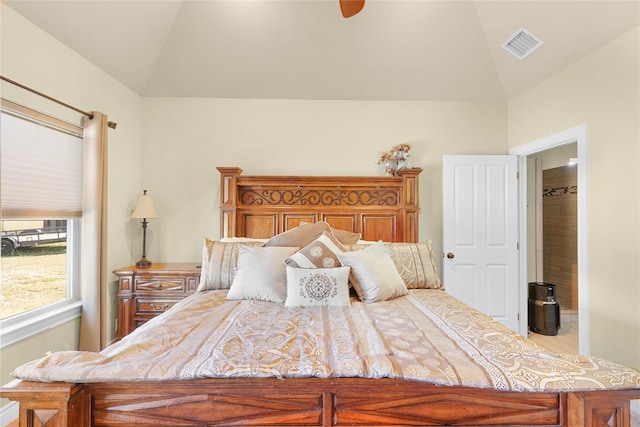 bedroom with vaulted ceiling