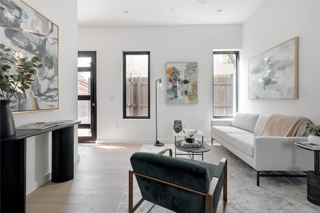 living room featuring plenty of natural light and light wood-type flooring