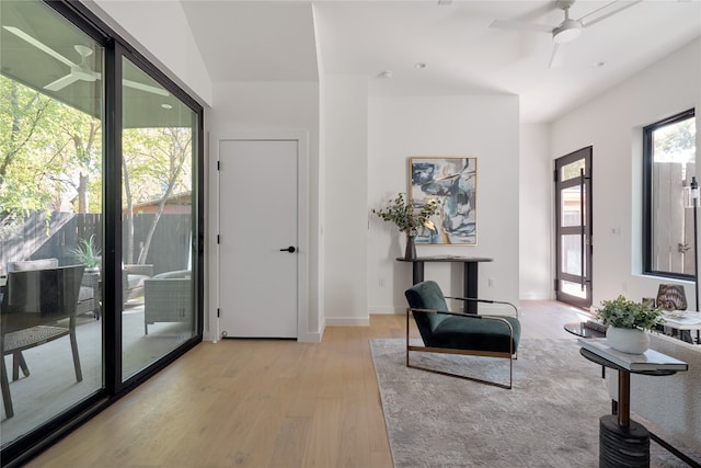 interior space featuring ceiling fan and light hardwood / wood-style floors