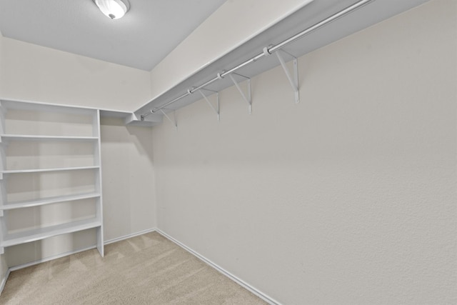 spacious closet featuring light colored carpet