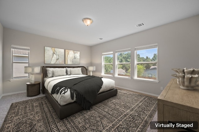 bedroom with carpet flooring and multiple windows