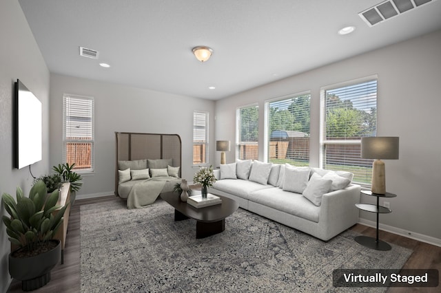 living room featuring dark hardwood / wood-style floors