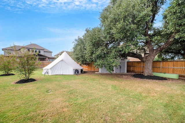 view of yard with a storage unit