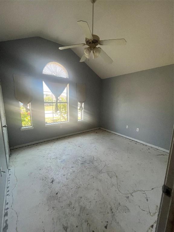 2207 Gail Dr, Copperas Cove, TX 76522 - spare room featuring lofted ceiling, ceiling fan, and baseboards