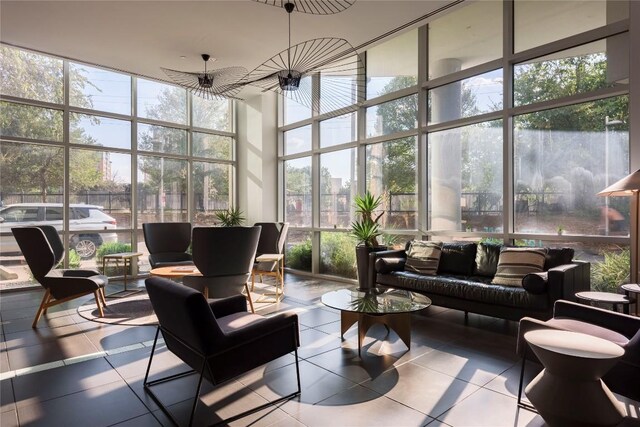 sunroom with an inviting chandelier