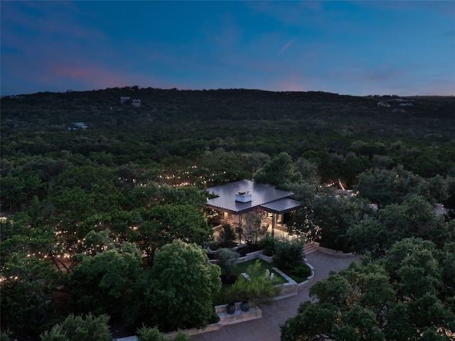 view of aerial view at dusk