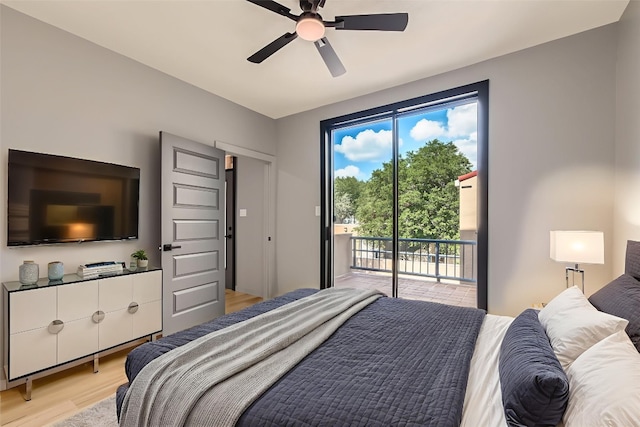 1707 Spyglass Dr Unit 60, Austin, TX 78746 - bedroom featuring access to outside, light wood-type flooring, and ceiling fan