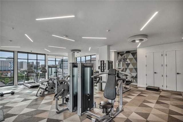 gym featuring expansive windows