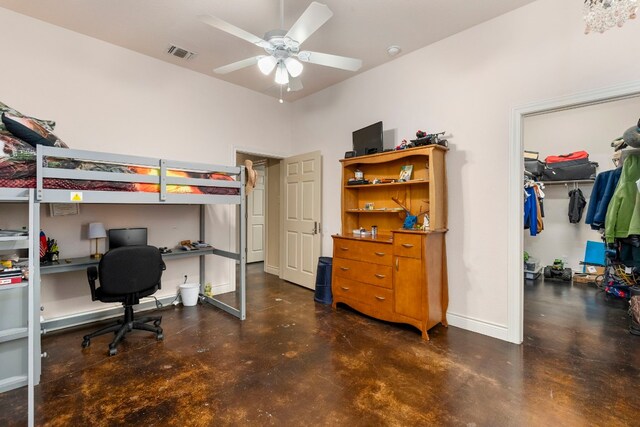 bedroom with a closet and ceiling fan